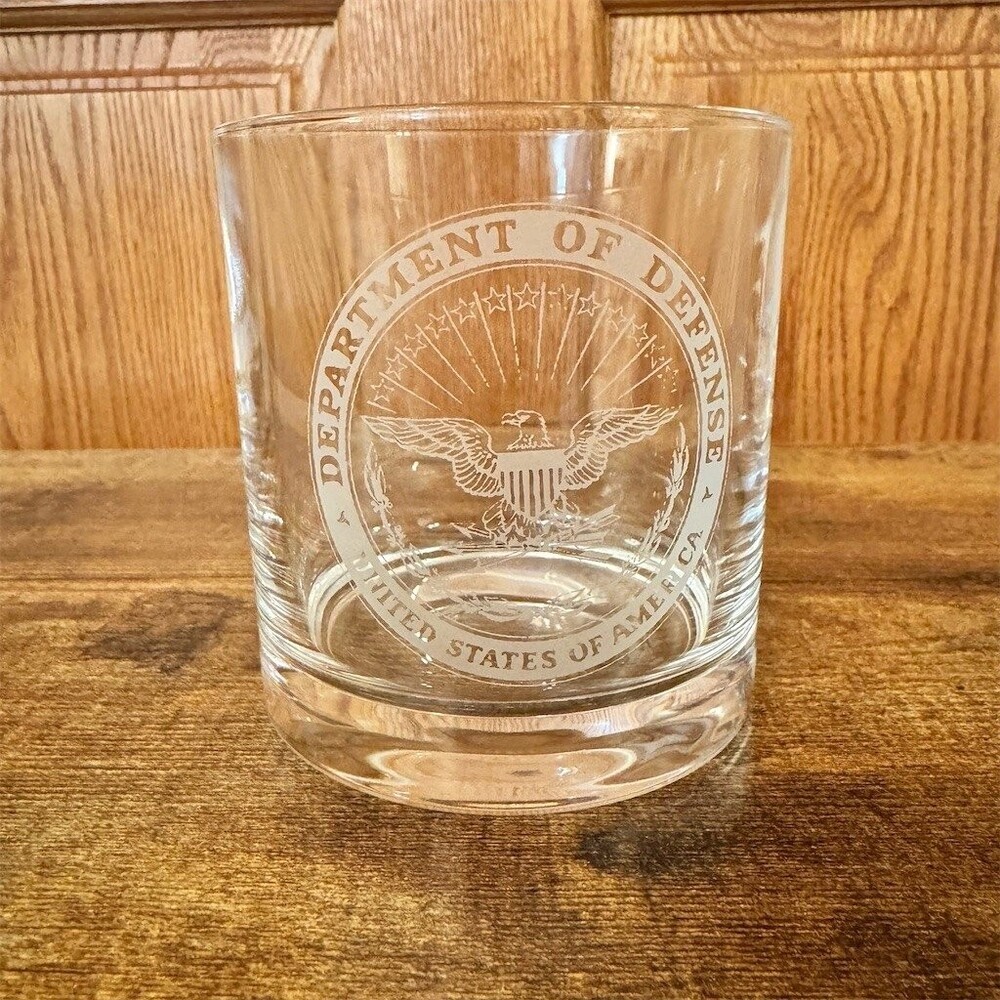 Department of Defense Seal Etched Rocks Glass Old Fashioned Tumbler